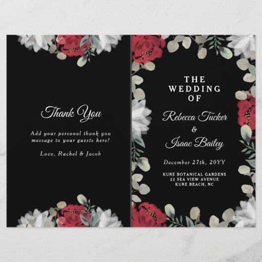 Elegant Red White Floral Greenery Wedding Programm (Voorkant)