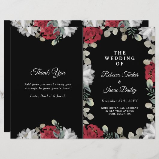 Elegant Red White Floral Greenery Wedding Programm (Voorkant / Achterkant)