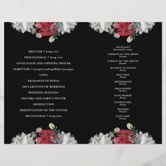 Elegant Red White Floral Greenery Wedding Programm (Achterkant)