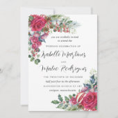 Elegant Red White Floral kerstbruiloft Invitat Kaart (Voorkant)