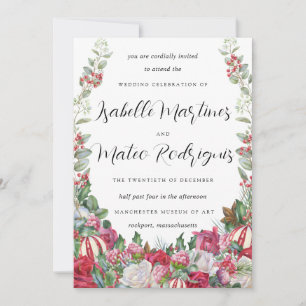 Elegant Red White Floral kerstbruiloft Kaart