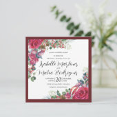 Elegant Red White Floral kerstbruiloft Square Kaart (Staand voorkant)