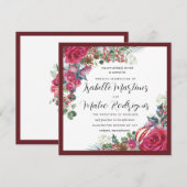 Elegant Red White Floral kerstbruiloft Square Kaart (Voorkant / Achterkant)