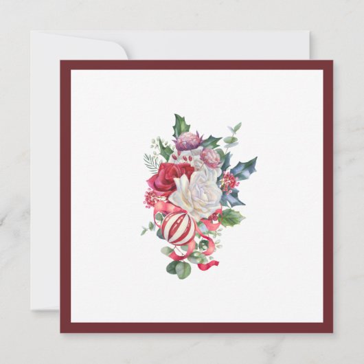 Elegant Red White Floral kerstbruiloft Square Kaart (Achterkant)