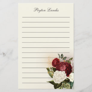 Elegant Red White  Floral Lined Name
