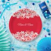 Elegant Red White Floral Name Party Papieren Bordje (Feest)