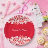 Elegant Red White Floral Name Party Papieren Bordje (Feest)