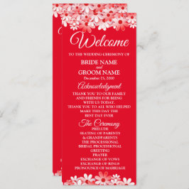 Elegant Red White Floral Wedding Programmakaart