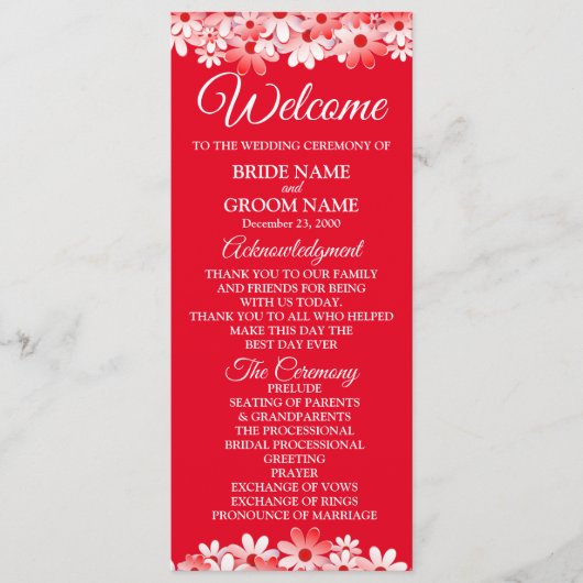 Elegant Red White Floral Wedding Programmakaart (Voorkant)