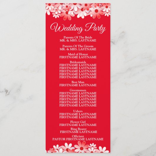 Elegant Red White Floral Wedding Programmakaart (Achterkant)