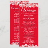 Elegant Red White Floral Wedding Programmakaart (Voorkant / Achterkant)