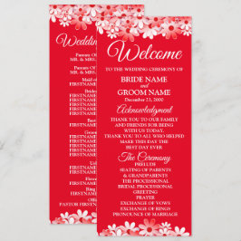Elegant Red White Floral Wedding Programmakaart