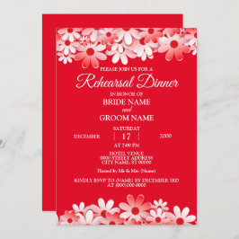 Elegant Red White Floral Wedding Rehearsal Dinner Kaart