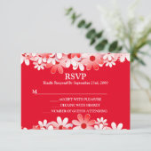Elegant Red White Floral Wedding RSVP Kaartje (Staand voorkant)