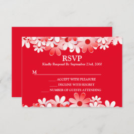 Elegant Red White Floral Wedding RSVP Kaartje