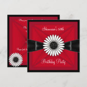 Elegant Red White Flower Black 60th Birthday Party Kaart (Voorkant / Achterkant)