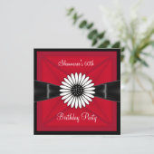 Elegant Red White Flower Black 60th Birthday Party Kaart (Staand voorkant)