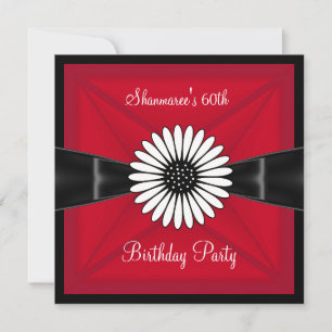 Elegant Red White Flower Black 60th Birthday Party Kaart
