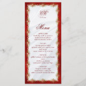 Elegant Red White Gold Monogram Weddenschap Menu (Voorkant)