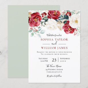 Elegant Red White Green Floral Holiday Weddenschap Kaart