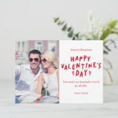 Elegant Red White HAPPY Valentine's Day Photo Feestdagenkaart (Staand voorkant)