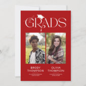 Elegant Red & White Joint Graduation Party Photo Kaart (Voorkant)