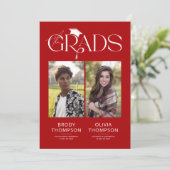 Elegant Red & White Joint Graduation Party Photo Kaart (Staand voorkant)
