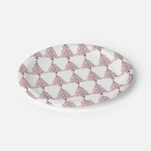 Elegant Red White-kerstboompatroon Papieren Bordje (Gekanteld)