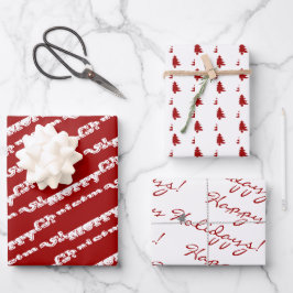 Elegant Red White Merry Prettige feestdagen kerst Inpakpapier Vel