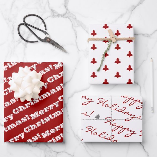 Elegant Red White Merry Prettige feestdagen kerst Inpakpapier Vel (Voorkant)