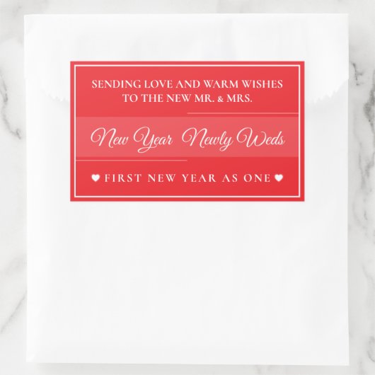  Elegant Red & White “New Year Newlyweds” Rechthoekige Sticker (Tas)