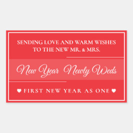  Elegant Red & White “New Year Newlyweds” Rechthoekige Sticker