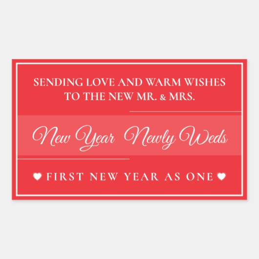  Elegant Red & White “New Year Newlyweds” Rechthoekige Sticker (Voorkant)