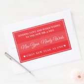  Elegant Red & White “New Year Newlyweds” Rechthoekige Sticker (Envelop)