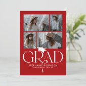 Elegant Red & White Photo Collage Graduation Aankondiging (Staand voorkant)