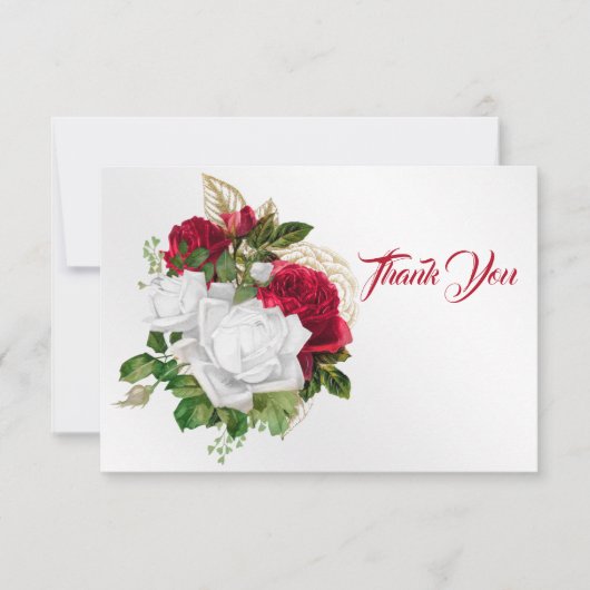 Elegant Red White Roses Bouquet Bedankkaart (Voorkant)