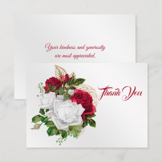 Elegant Red White Roses Bouquet Bedankkaart (Voorkant / Achterkant)