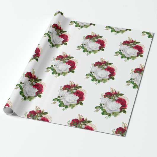 Elegant Red White Roses Bouquet Cadeaupapier (Uitgerold)