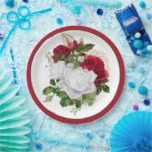 Elegant Red White Roses Bouquet Papieren Bordje (Feest)