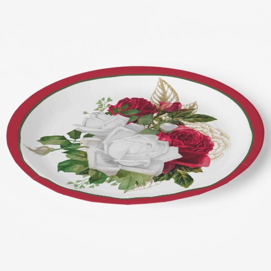 Elegant Red White Roses Bouquet Papieren Bordje (Gekanteld)