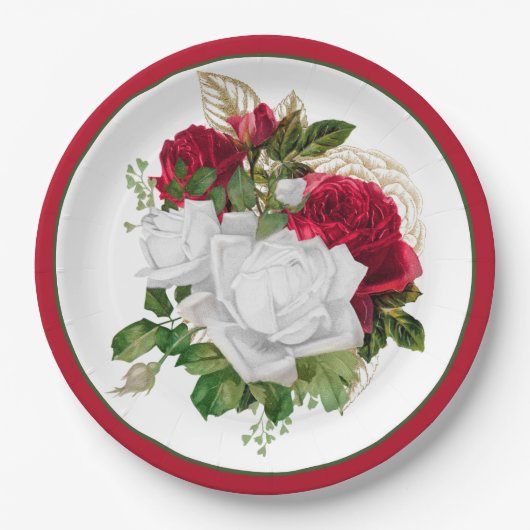Elegant Red White Roses Bouquet Papieren Bordje (Voorkant)