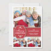 Elegant Red & White Snow 3 Foto Wenskaart Feestdagenkaart (Voorkant)
