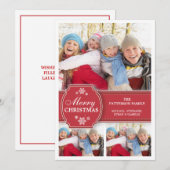 Elegant Red & White Snow 3 Foto Wenskaart Feestdagenkaart (Voorkant / Achterkant)