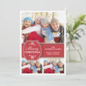 Elegant Red & White Snow 3 Foto Wenskaart Feestdagenkaart (Staand voorkant)