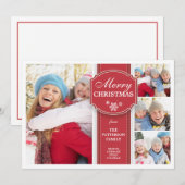 Elegant Red & White Snow 4 Foto Wenskaart Feestdagenkaart (Voorkant / Achterkant)