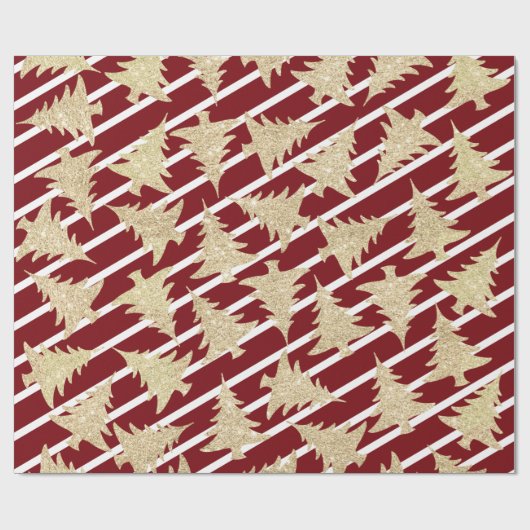 Elegant Red White Stripe Gold-kerstboom  Cadeaupapier (Vlak)