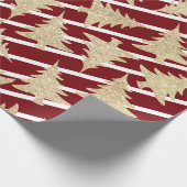 Elegant Red White Stripe Gold-kerstboom  Cadeaupapier (Hoek)