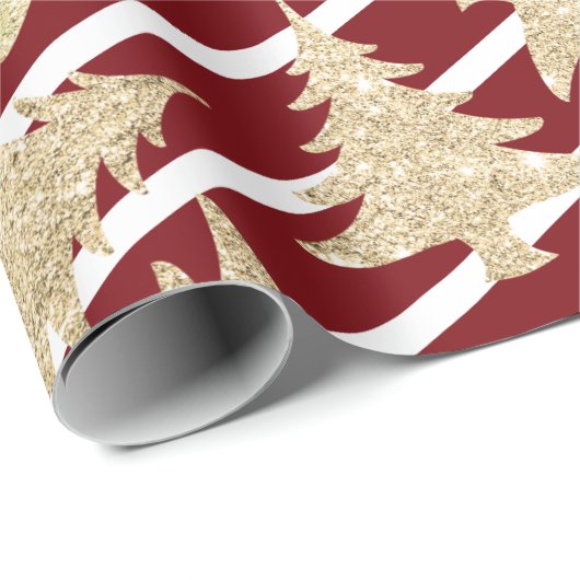 Elegant Red White Stripe Gold-kerstboom  Cadeaupapier (Rol Hoek)
