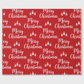 Elegant Red White Tree Pattern Merry kerst Cadeaupapier (Vlak)