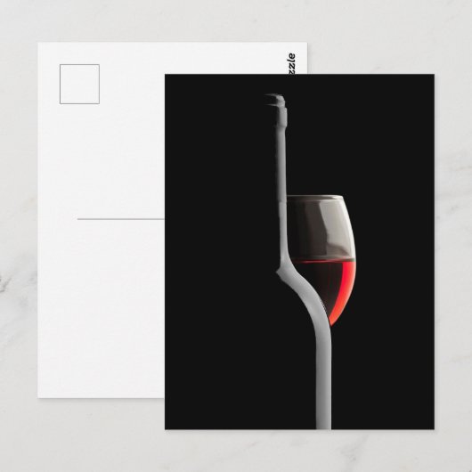 Elegant Red Wine Glass & Bottle. Black Background Briefkaart (Voorkant / Achterkant)